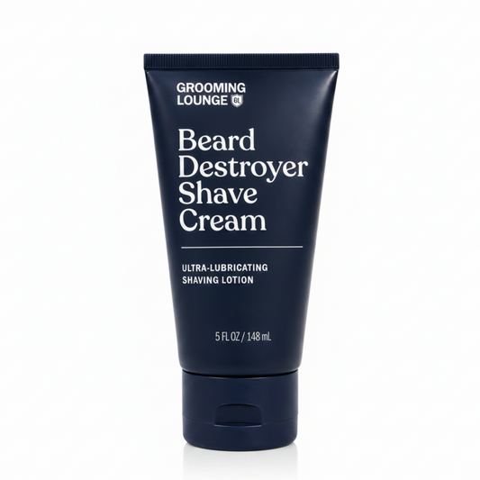 Beard Destroyer Shave Cream tube from Grooming Lounge on a white background